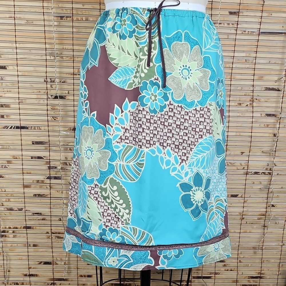 St. John's Bay Floral Swim Sarong in Aqua and Chocolate